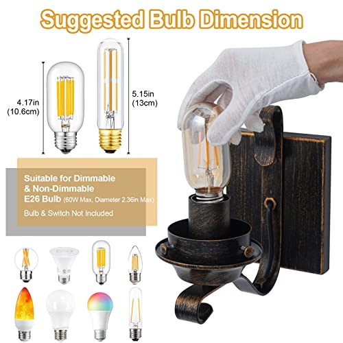Wall Sconces Sets of 2, Oil Rubbed Bronze Hardwired Wall Sconce Indoor, Retro Rustic Wall Lamps with Amber Glass,Vintage Bedside Sconces Wall Lighting for Living Room Bathroom - Image 3