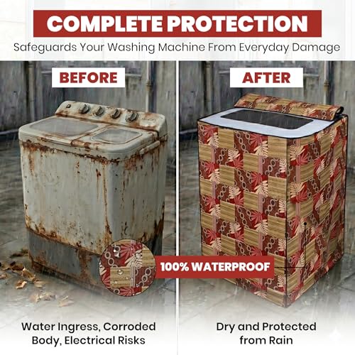Image of DREAM CARE Waterproof & Dustproof Washing Machine Cover Top Load & Semi Automatic Suitable for 6 kg, 6.2 kg, 6.5 kg (80 x 86 x 51 cms)
