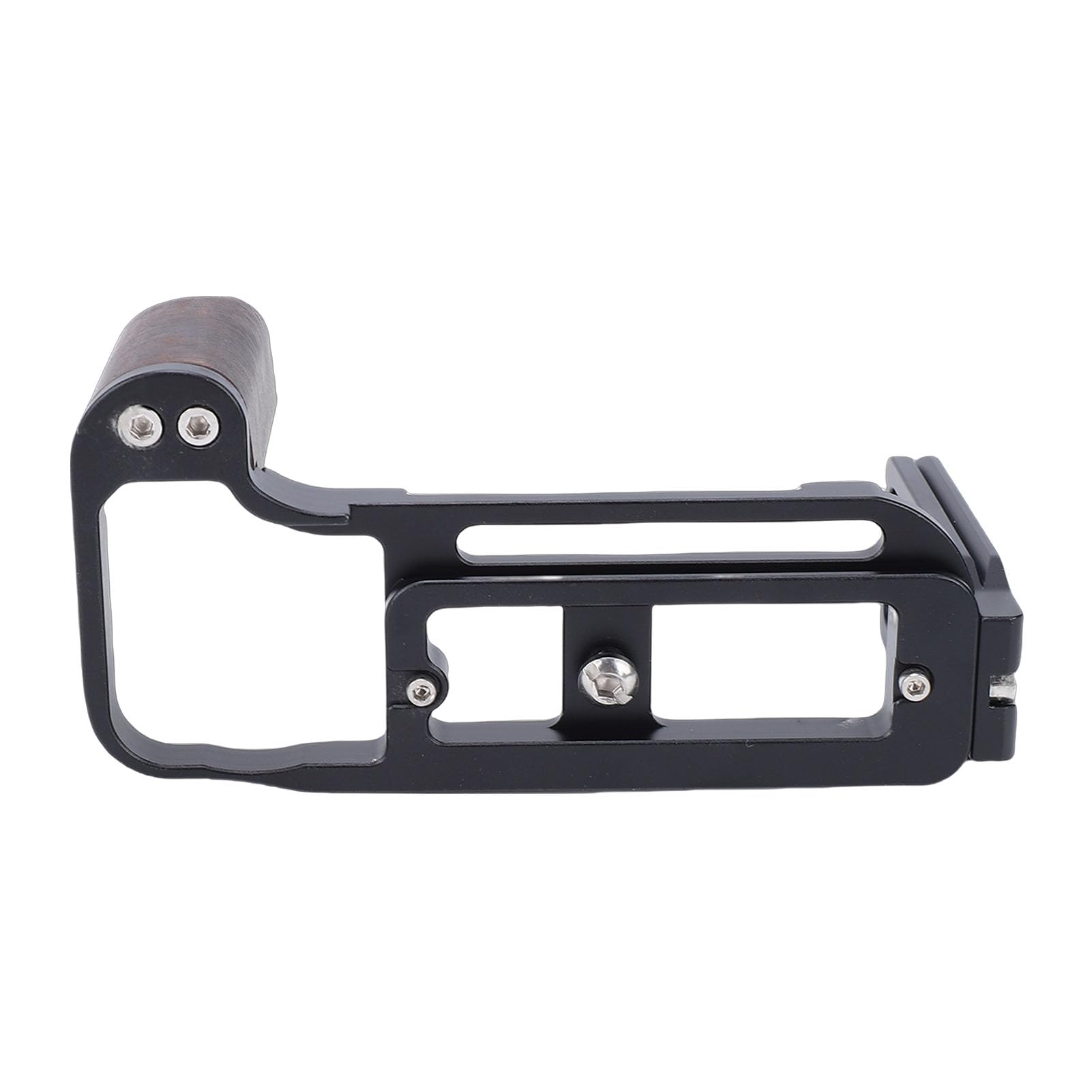 Piastra a L per Impugnatura della Fotocamera, Staffa a L per Impugnatura in Legno a Sgancio Rapido, Piastra di Montaggio per Treppiede con Cuscinetto Antiscivolo, Foro per Vite da 1/4 (BLACK)