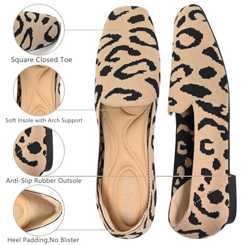 Flat Shoes for Women with Mesh Knitted Square Toe Ballet Flats Soft Slip On Walking Shoes Comfortable Office Shoes4