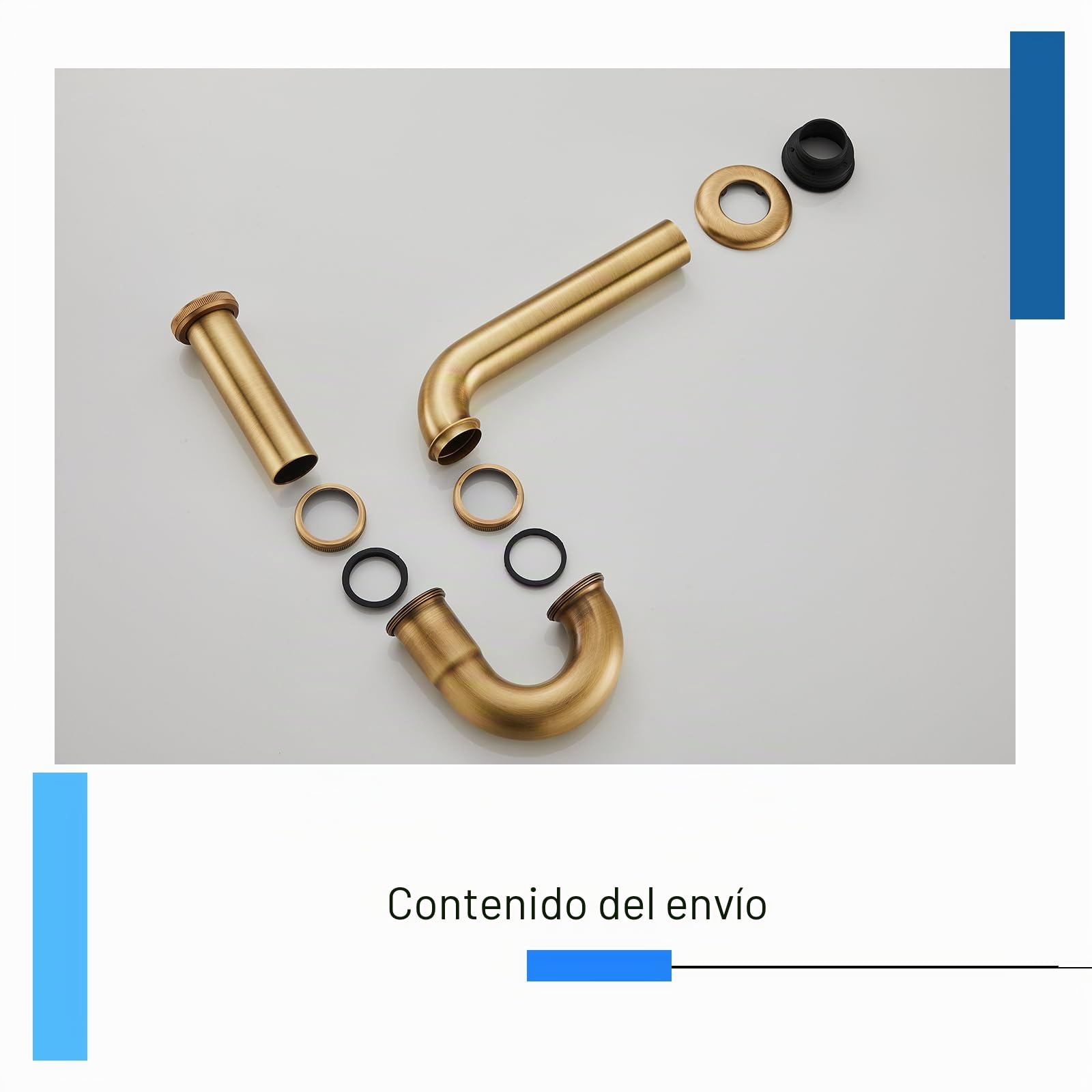 Trampa P de acero inoxidable de 1 1/4 pulgadas x 32 mm, universal para lavabo y lavabo, altura ajustable, trampa de olores, tubo de drenaje de latón envejecido con acabado cepillado