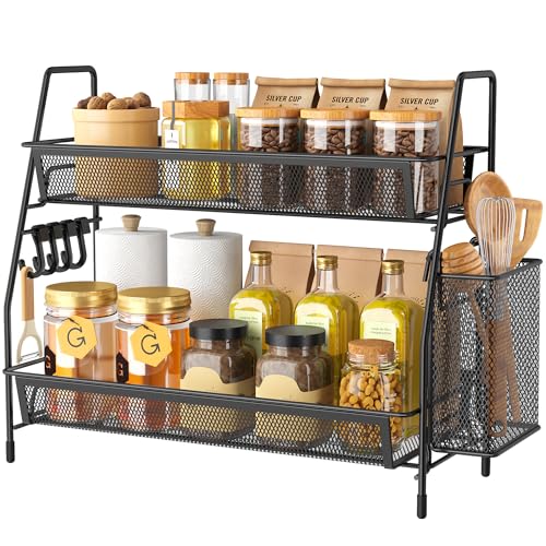 VITVITI Etagère à épices en Acier Inoxydable, 2 étages, pour Le comptoir de Cuisine, Support en métal pour Le Bureau, la Station de café, Le Rangement des...