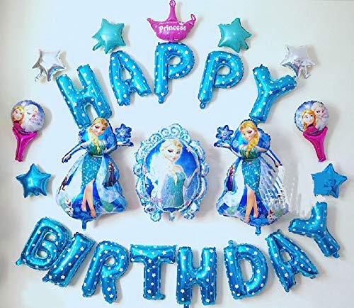 アナと雪の女王　誕生日　飾り付け　パーティー　セット　ディズニー　エルサ　子供　女の子　4 キャラクター　プリンセス　可愛い　ブルー　ピンク　バルーン　風船　happy birthday　スター　クラウン　13枚セット (4)