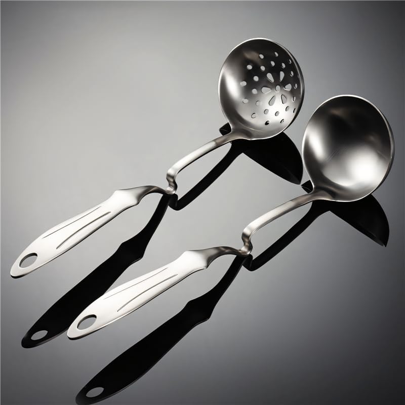 ladle 304 Stainless Steel Spoon Colander Hot Pot Ladles Long Curved Public Food Scoop Strainer Kitchen Things All for Cooking Soup Ladles