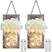 Glighone 2 Stück LED Lichterkette, Vintage Mason Jar Wandleuchte Licht mit künstlicher Blume Holz-Dekoration, Rustikale Wandlampe String Licht für Halloween, Hochzeits Schlafzimmer Wand Dekoration