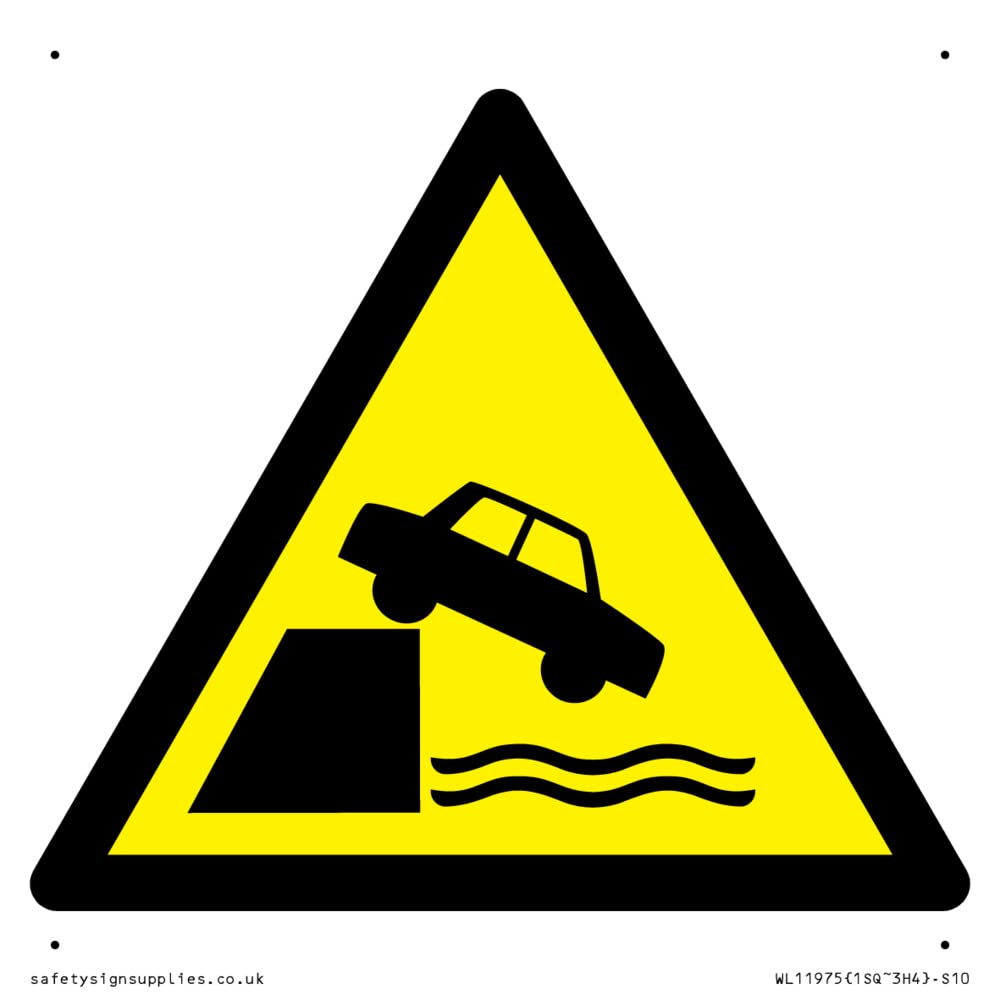 W051 Warning: Unprotected edges Sign - 100x100mm - S10, Yellow/White
