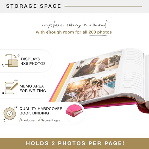 Image of MCS Sunset and Palm Trees Pink Photo Album Holds 200 4x6 Photos with Memo Space, Clear Side-Loading Pockets - Scrapbook Style Keepsake for Vacations & More - A Thoughtful Gift