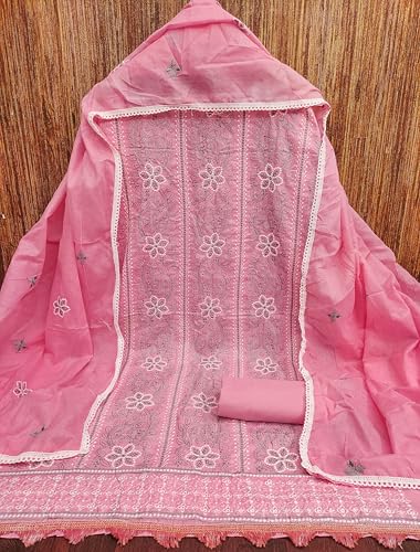 Image of Sidhidata Women's Poly Cotton Embroidery Work Unstitched Salwar Suit Dress Material With Embroidered Dupatta (DM Devika Free Size)