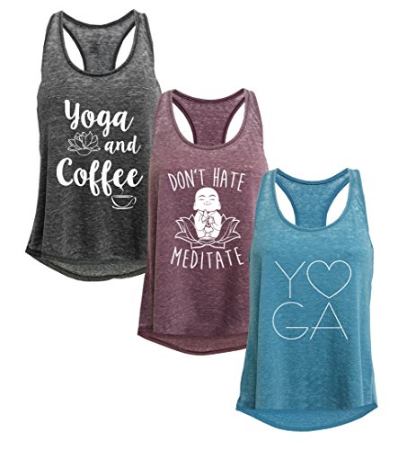 Tough Cookie Clothing Tank Top â€“ 3 Pack Womenâ€™s Workout Burnout Active Yoga Mineral Wash Racerback Sleeveless Print T Shirt Tee Deal #2 JAD/MAR/CHA S