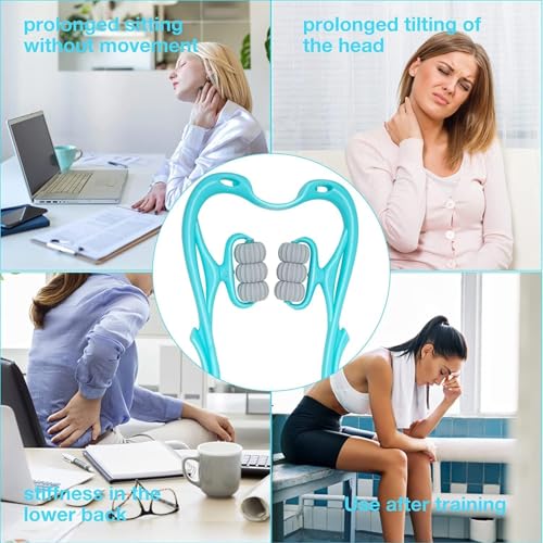 Image of 5th Generation Neck and Shoulder Massager, 6-Wheel Dual Pressure Trigger Point Manual Massager, 360 Rotatable Deep Tissue Roller, Turquoise
