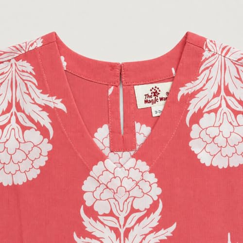 Image of The Magic Wand Cotton Night Suit for Girls 3 /4 Sleeves Baby Kids Flora Print Top & Pant Set Sleepwear Night Dress co ord Set, Nightwear Girls Pyjama Set