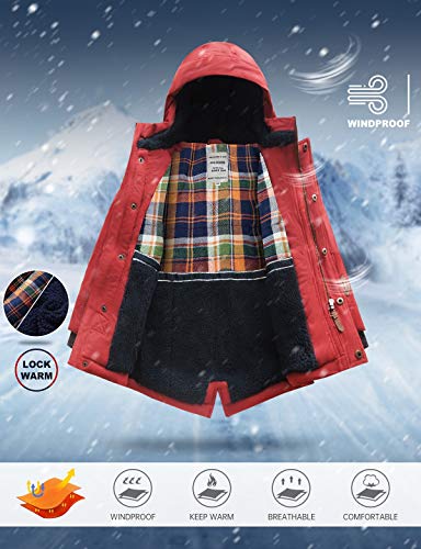 Image of SOLOCOTE Boys Winter Coat Heavyweight Warm Jacket Hooded Sherpa Lined Water Resistant Windbreaker