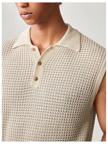 SHENHE Men's Button Front Collared Crochet Sweater Vest Sleeveless Fitted Pullover Sweater4