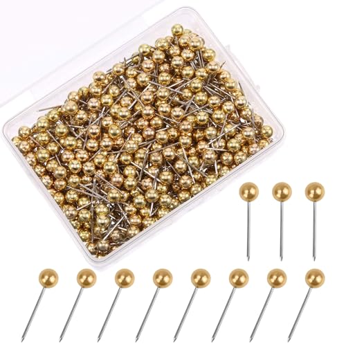 JAXICREY 400 Stück Pinnadeln Gold Pinnnadeln Pinnwandnadeln Pinnwand Nadeln Pin Nadel Nadeln Pinwand Pins Pinnnadeln Schön Stecknadeln mit Kopf Pinnadel für Karte Foto Wand