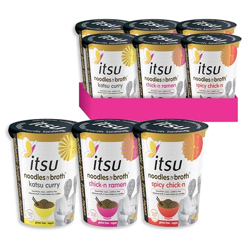 itsu Mixed Pack instant noodles & broth pot 64g | Instant Noodles Snack Multipack | Quick-to-Make Snack | Gluten free | Vegan | Mixed Pack of 6