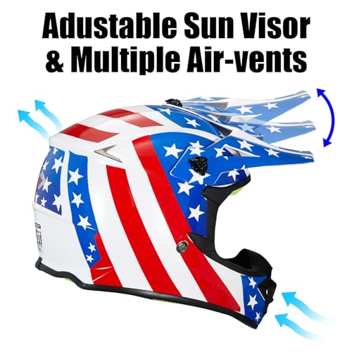 Image of Youth Kids Dirt Bike Helmet for Boys & Girls,F001 Full Face Motorcycle Helmet for Off-Road ATV Street Riding Four Wheeler Mountain Bike with Goggles Gloves,DOT Approved
