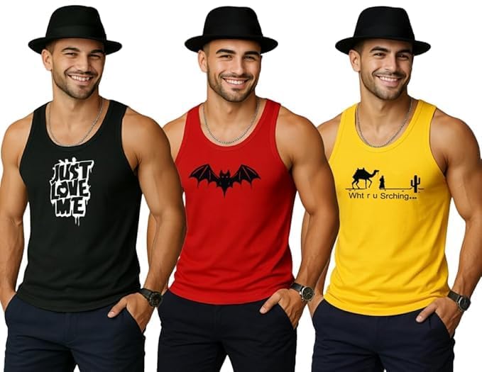 earth star Men's Cotton Tank Top Collection, Sleeveless Gym Vest | Vest for Men | Graphic Print | Casual Wear Vests for Workout-picture-37