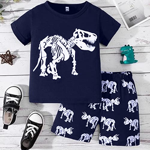 Soft Cotton 𝐏a𝐣amas Set for Toddler Boys Short Sleeve 𝐒lee𝐩wear & Shorts 2PCS Cool Dinosaur Print Comfort 𝐋oun𝐠ewear2