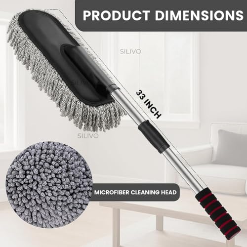 Image of SILIVO Car Cleaning Duster Combo - Extendable Microfiber Mop with Long Handle & Handheld Brush | Scratch-Free Washable Dusting Tools for Car, Bike, Dashboard, Windshield & Home