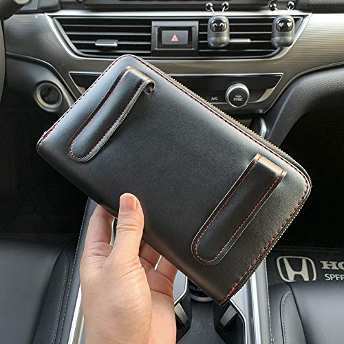 Cartisen Car Tissue Holder, Sun Visor Tissue Holder, Car Visor Napkin Holder, PU Leather Backseat Tissue Case Holder for Car Vehicle with Zipper (Black & Red Line)