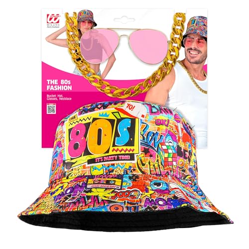 W WIDMANN MILANO 80er Jahre Funky Fashion Hemd – Unisex, Bunt, Größe L/XL, Für Mottopartys & Urlaub