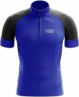 Camisa de Ciclismo Masculina com Proteção UV Modelagem Slim Manga Curta Zíper Frontal de 15 cm Tecido Poliéster Bolso Traseiro Azul Royal com Preto