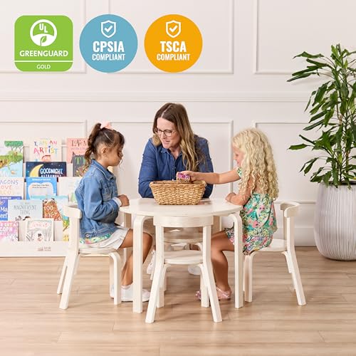 Image of ECR4Kids Bentwood Table and Curved Back Chair Set, Kids Furniture, White Wash, 5-Piece