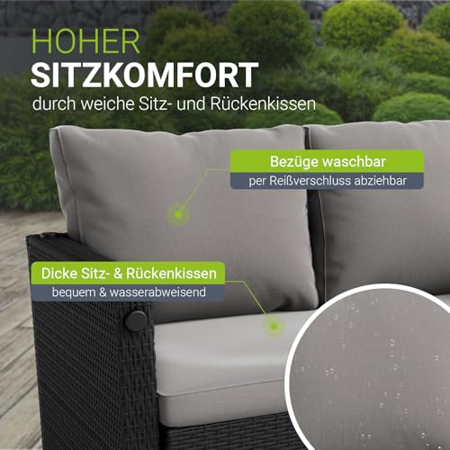 Juskys 2in1 Polyrattan Relax Gartenmöbel Set Jamaika - Tisch, Gartenlounge Sofa - Balkonmöbel Sitzgruppe für Balkon, Garten - Outdoor Lounge schwarz/grau