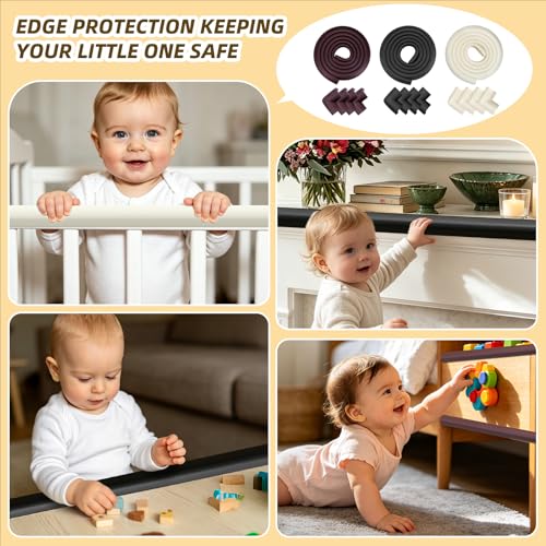 Image of Corner Protector Baby, Baby Proofing Edge Corner Protector, Waterproof Soft Foam Cushion with Adhesive Tape (6.6ft Edge + 4 Corners),Wall Corner Protector for Fireplace, Table, Stair, Cabinet(White)