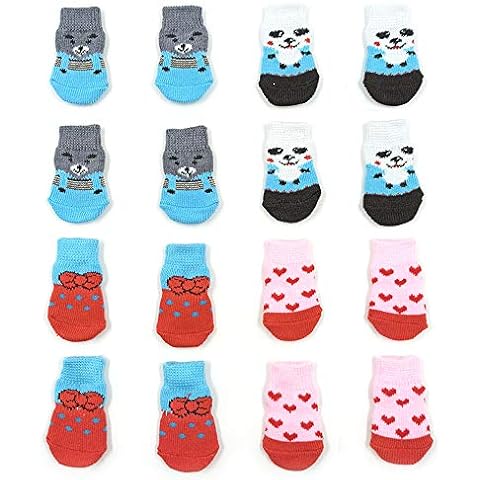 4 Pairs Anti-Slip Dog Socks&Cat Socks with Rubber Reinforcement, Pet Paw Protector for Hardwood Floors Indoor Wear Cover