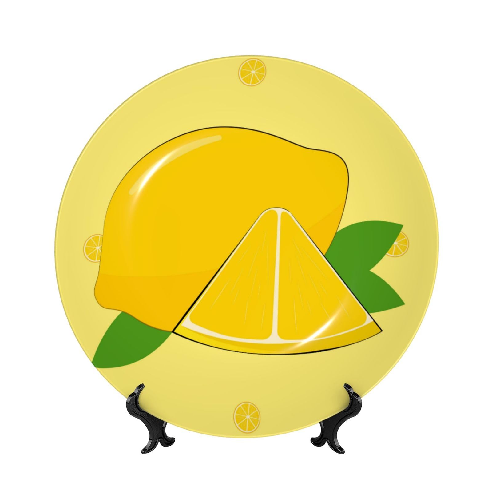 SXZVVBN cartoon lemon Bone China Decorative Plate Art with Stand Removable Adhesive Hanging for Home Office 7in