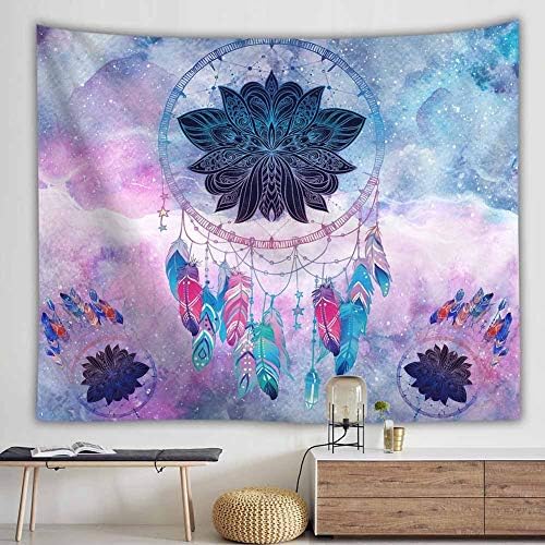 XM&LZ Ethnic Dreamcatcher Tapestry,Indian Mandala Wall Hanging Tapestries,Hippie Wall Art with Magic Feather,Art Print Mural Home Decor E 230x150cm(91x59inch)