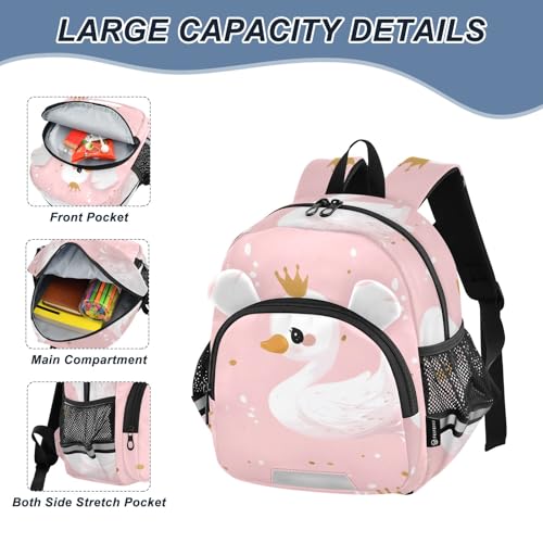 Kid's Backpack for Boys & Girls Toddler Bag Duck Wearing A Crown Pattern Backpack with Safety Leash4
