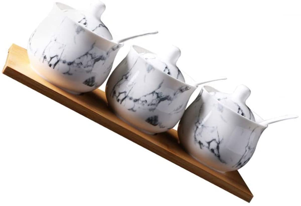 Set barattoli per spezie in Ceramica con Coperchio Cucchiai Sottobicchieri Marmorizzazione Zuccheriera Barattoli per la conservazione Contenitori per spezie Barattolo in