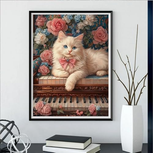 Kit diamant painting pivoine chat piano 40x50cm complet pour décoration murale - 3