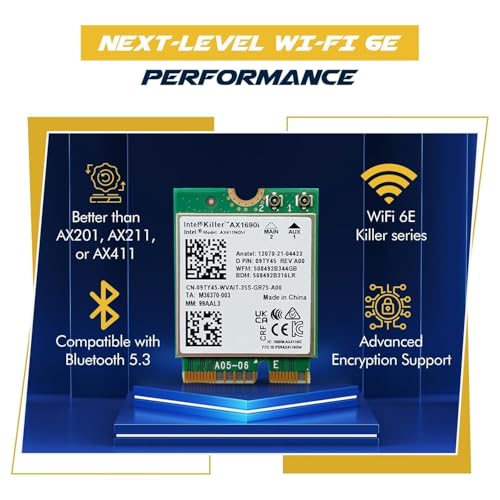 Image of Killer Series for Intel AX1690i WiFi 6E Gaming Adapter Upgrade from AX411| CNVio2 M.2 WiFi Card | High-Speed 3.0 Gbps WiFi for PC | Bluetooth 5.3 Support | Supports Intel 12th+ Gen CPUs