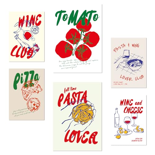 Affiches illustrations de nourriture pop art sans cadre lot de 6 posters pates et pizza A3 A4