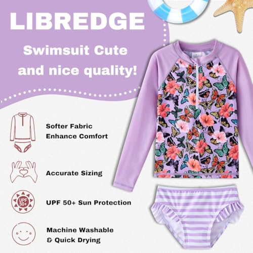 Image of Toddler Girls Swimsuit Rash Guard Sets 2-Piece Bathing Suits UPF 50+ Summer Kids Swimwear 2-7T
