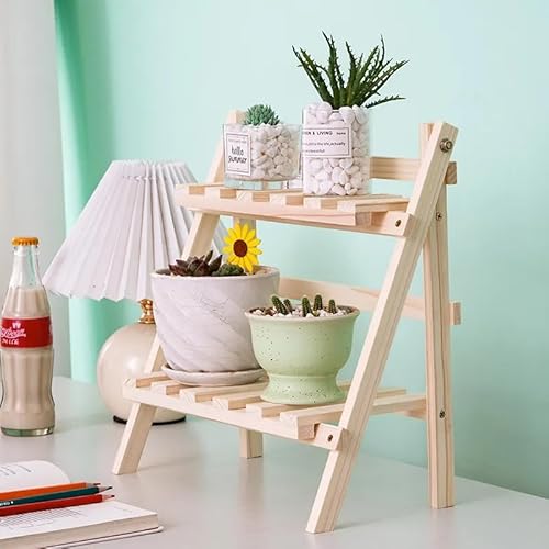 Qruilantu Q1006 2 Tier Foldable Ladder Plant Stand Desktop Shelf Organizer Rack Wooden Display Risers thumb #1