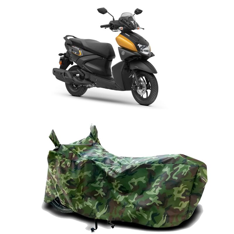 Image of DUFFEL-100% Heat Protection Two Wheeler Bike /Scooty Body Cover for Yamaha RayZR 125 BS6 Water Resistance /UV-Rays /Birds Dropping /Scratchproof /Dust Proof /Waterproof[Green Jungle Print]