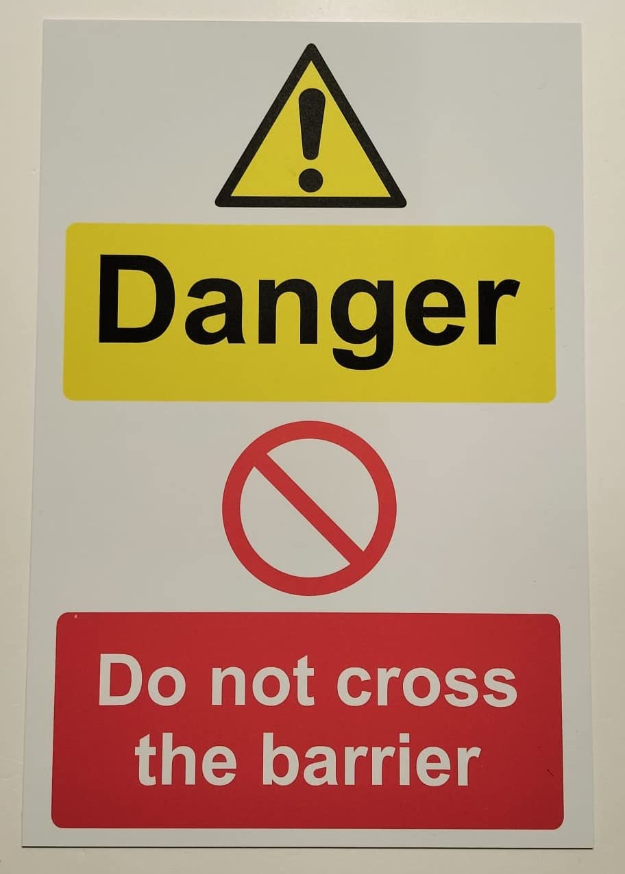 Danger do not Cross This Barrier Safety Sign - Self Adhesive Sticker (300mm x 200mm)