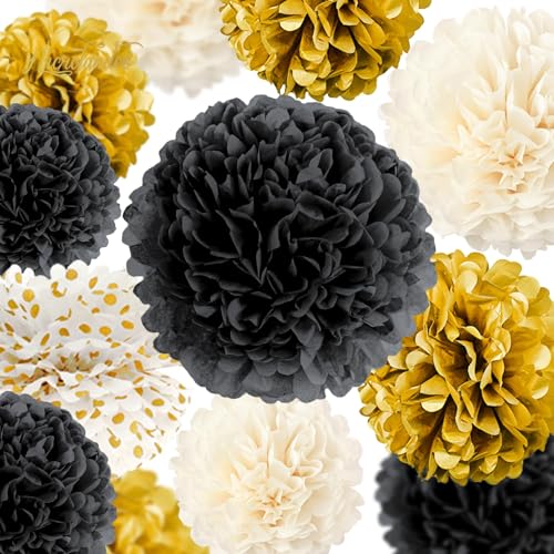 image for NICROLANDEE Black and Gold Party Supplies for 2026 Graduation - 12PCS 