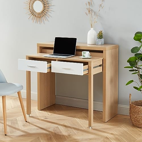 Bureau extensible BAÏTA Studio blanc et chêne de 98.5cm pour espace de travail - 6
