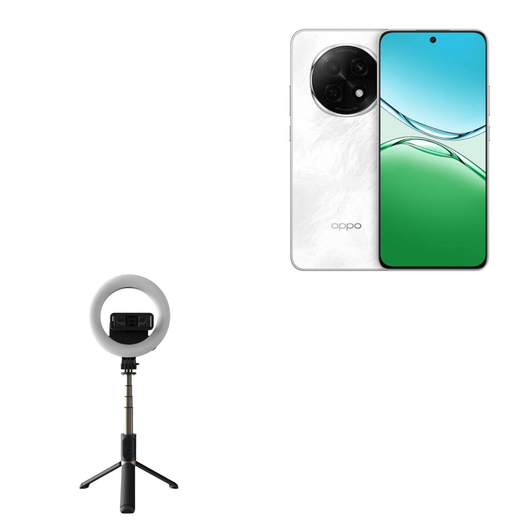 BoxWave Stand and Mount Compatible with Oppo A5 Pro - RingLight SelfiePod, Selfie Stick Extendable Arm with Ring Light - Jet Black