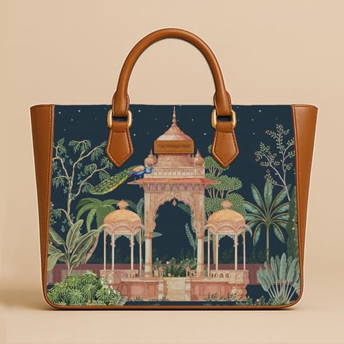 Image of The Purple Tree Handcrafted Women's Tote Bag with Vegan Leather Handles & Indian Prints, Shoulder Tote Bag and Handbag for Office and College (Pack of 1)