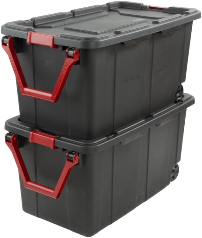 40 Gallon, 160 Qt. Wheeled Storage Box Plastic, Sweet Plum, Set of 2 (Black)