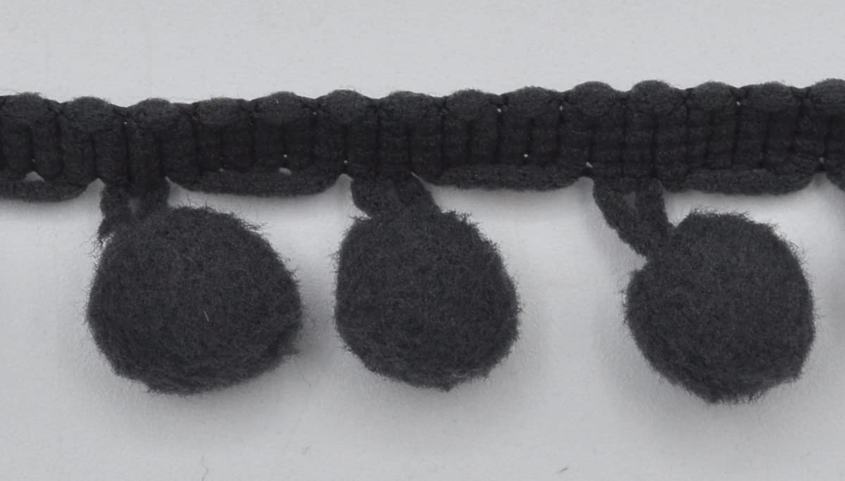 celloexpress Soft Pom Pom Fringe Trim - 10mm - Arts & Crafts | Cushions | Garments | Kids Bedroom (4m - 400cm, Dark Grey)