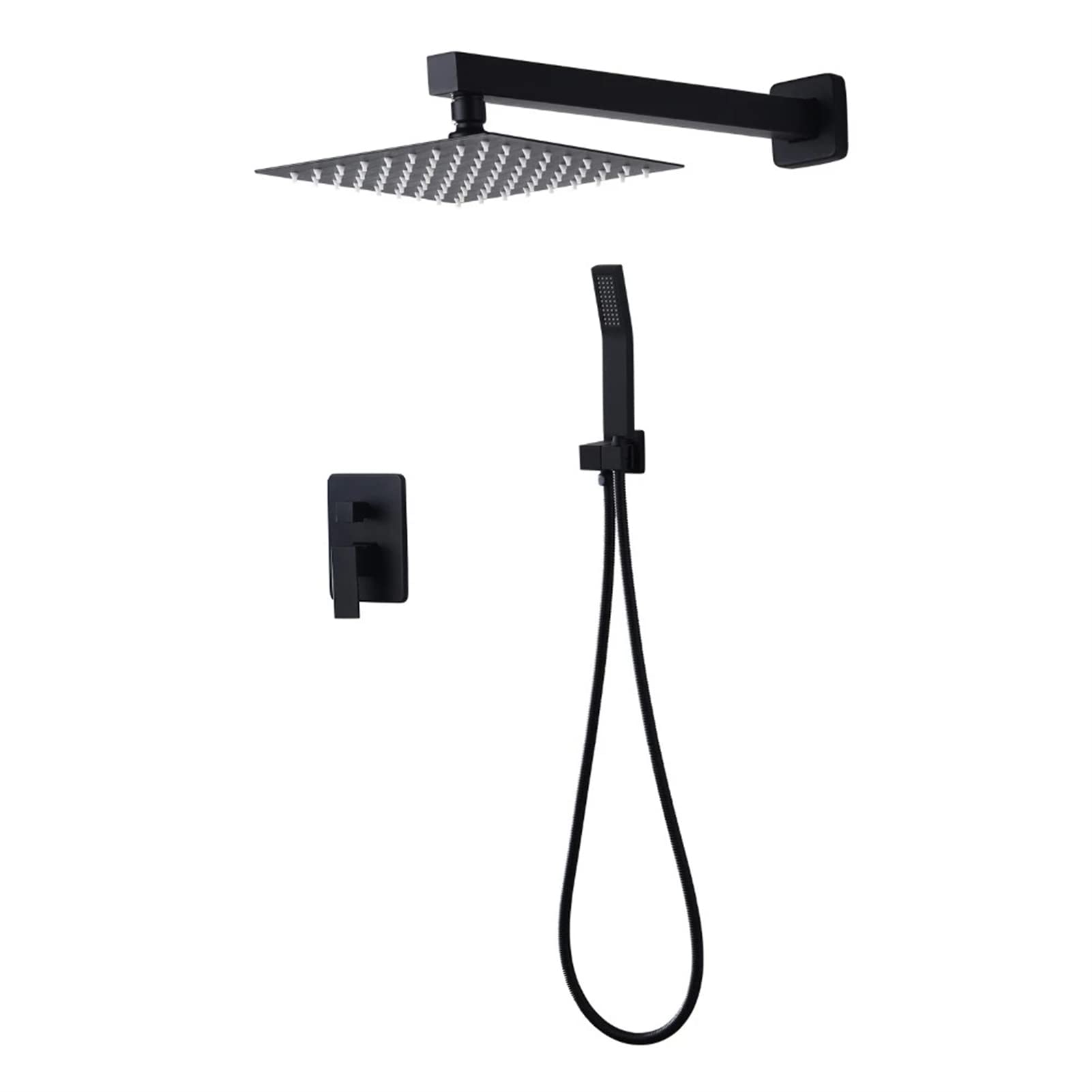 OZBMA Shower suit, Matte Black 8" Rainfall Mixer Faucet Set with Rough-in Valve Body and Handshower, Wall Mount Hot Cold