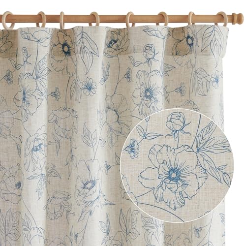jinchan Floral Linen Curtains for Living Room 96 Inch Length Blue Flower Curtain Rod Pocket Back Tab Farmhouse Curtains with Printed Floral Bedroom Window Curtain Set, 2 Panels Blue by jinchan - Image 9
