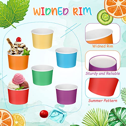 Image of Nuenen 300 Pcs 8 oz Summer Ice Cream Paper Cups Bulk Disposable Dessert Cups Solid Color Paper Dessert Bowls for Snack Sundae Spring Party Favors Ice Cream Bar Supplies (Rainbow Color)